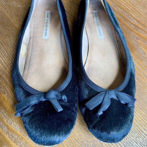 Diane Von Furstenberg Shoes - Diane Von Furstenberg calf hair Black Flats with Bow